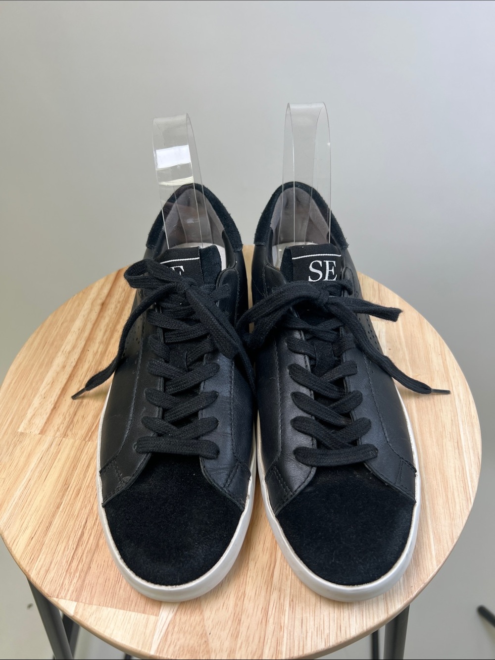 Sam Edelman Women's Black Leather and Suede Lace up Sneakers Size 7